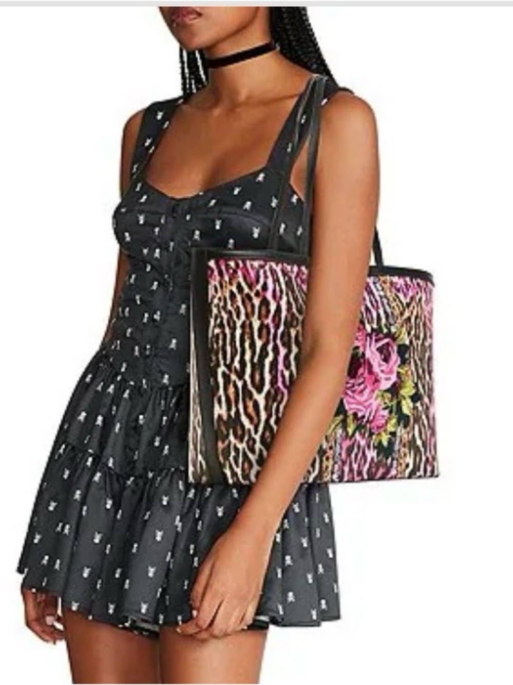 Betsey Johnson Pink & Brown Leopard Rose Embroidered Tote